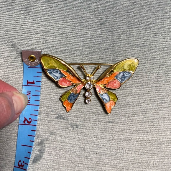 Vintage cloisonne’ enameled wings butterfly golden broach, C clasp 2.5“ x 1.5“ - Picture 10 of 11
